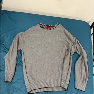HUGO Gray Crewneck Sweater with Black Accents
